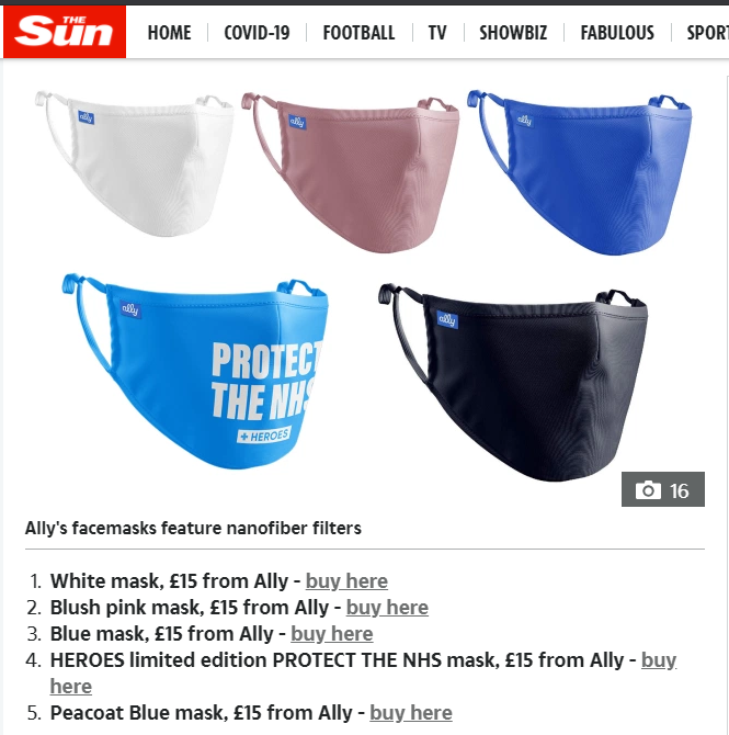 Choose Ally selected in The Sun's Best Reusable Face Masks List